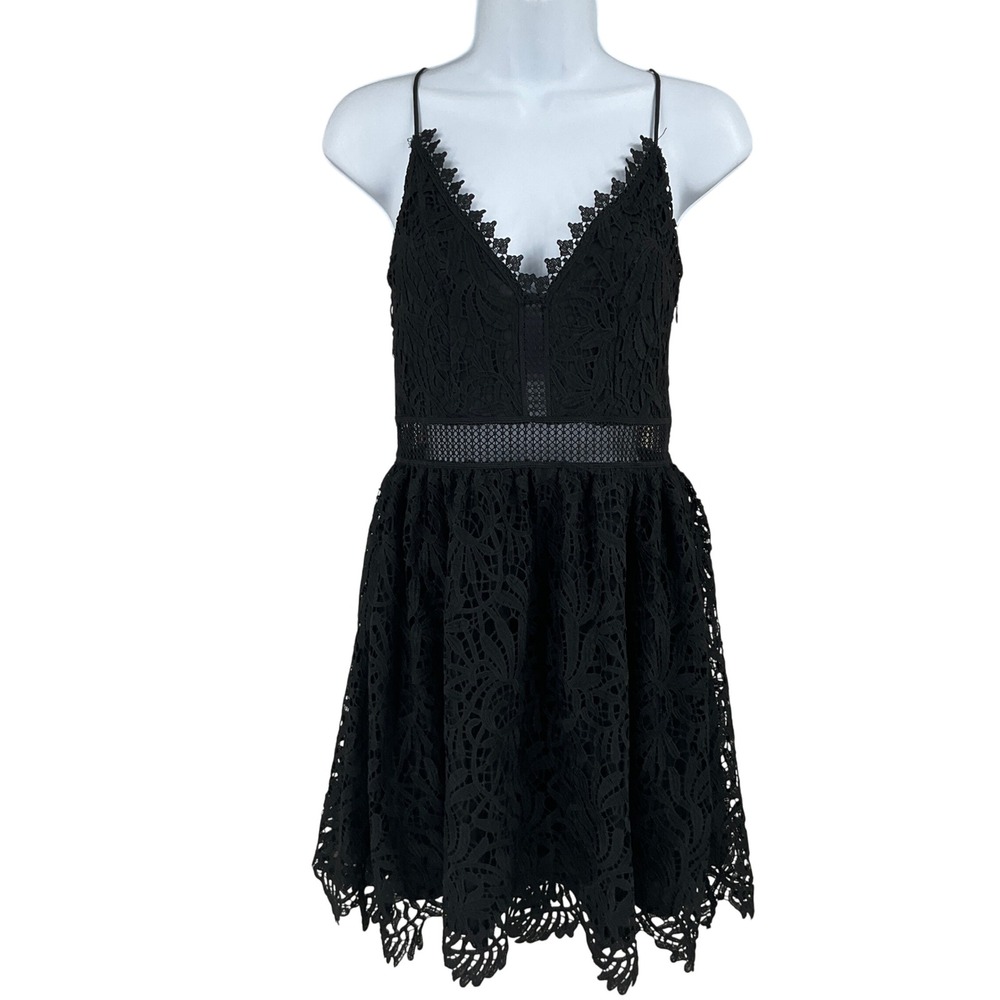 Lace Mini Dress Womens XS Black Boho Cocktail Party Mesh Whimsigoth Grunge Goth